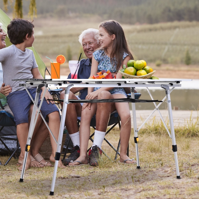 Outsunny Aluminium Portable Folding Picnic Table Portable Camping Table w/ Mesh Tier Silver