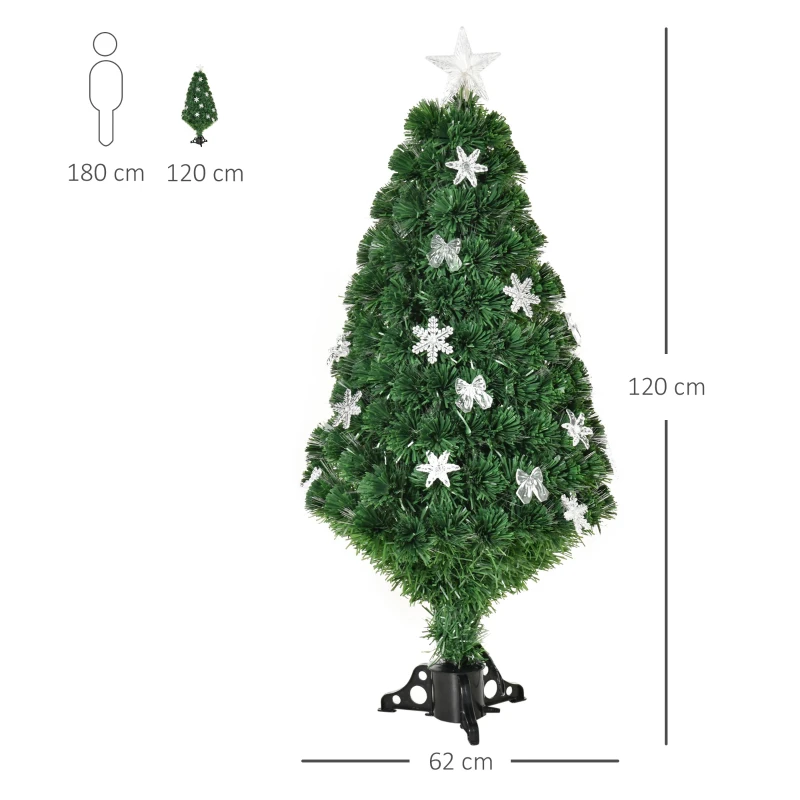 HOMCOM 4FT Prelit Artificial Christmas Tree Fiber Optic LED Light Holiday Home Xmas Decoration Tree with Foldable Feet, Green