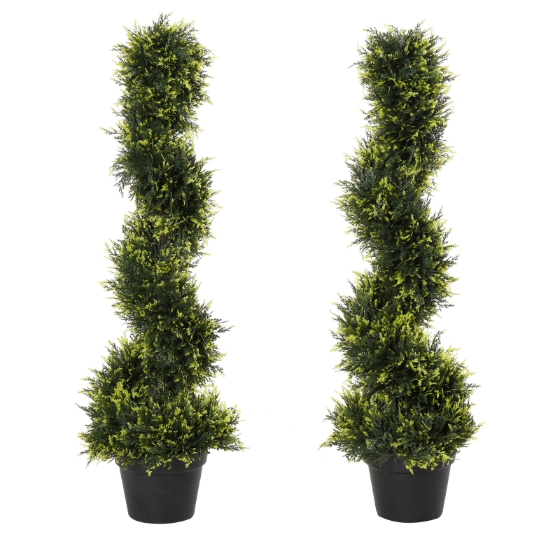 Outsunny Set Of 2 90cm Artificial Spiral Topiary Trees w/ Pot Fake Indoor Outdoor Plant
