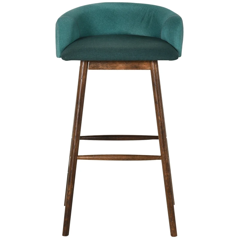 HOMCOM Oak Wood Upholstered Dining Bar Stool Green
