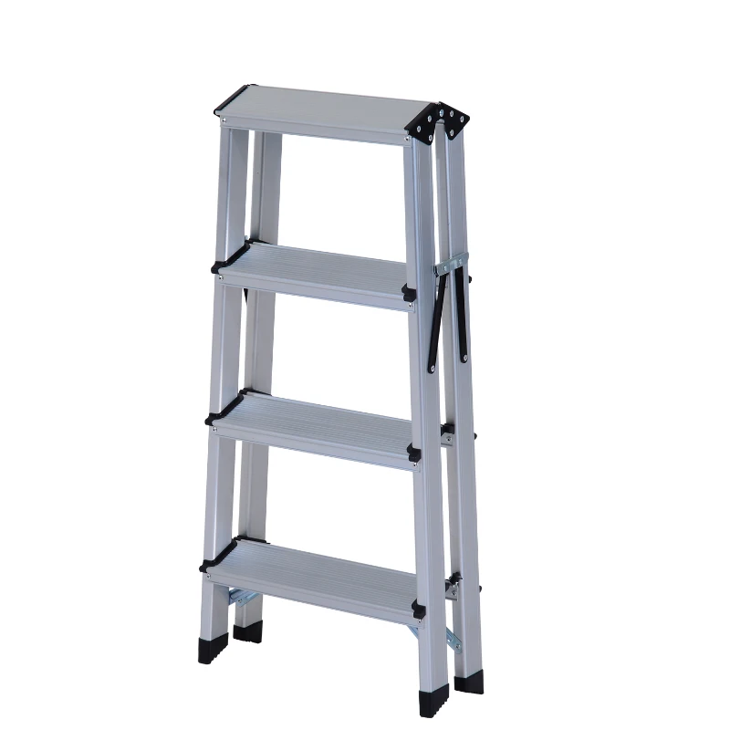 HOMCOM Aluminium Double Sided Step Ladder Folding A-type Household Stepper (4 Steps)