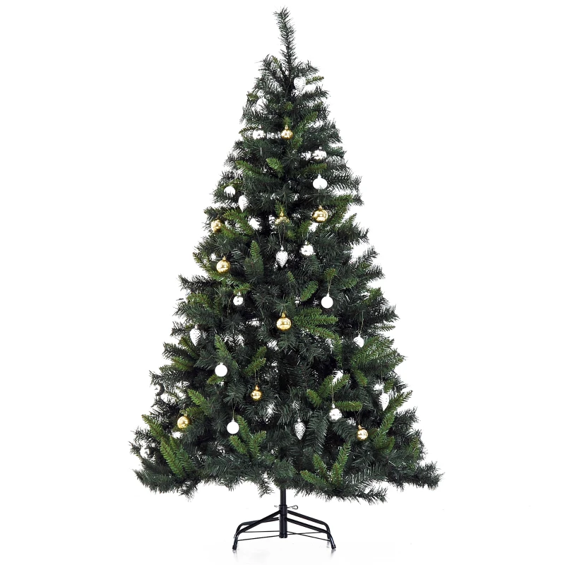 HOMCOM 1.5m 5FT Pre-Lit Artificial Christmas Tree 120 LED Xmas Tree Holiday Décor with Decorative Balls Ornament Metal Stand
