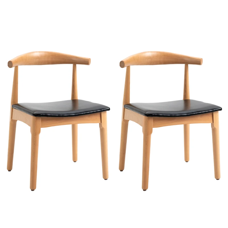 HOMCOM Beech Wood Twin-Pair Padded Dining Chairs Oak/Black