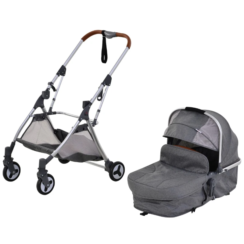 HOMCOM Aluminium Alloy Adjustable & Folding Baby Stroller Grey