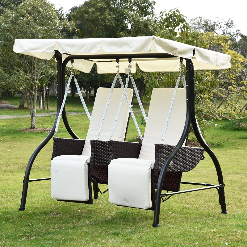 Outsunny Garden Swing 2-Seater Bench Chair-Brown