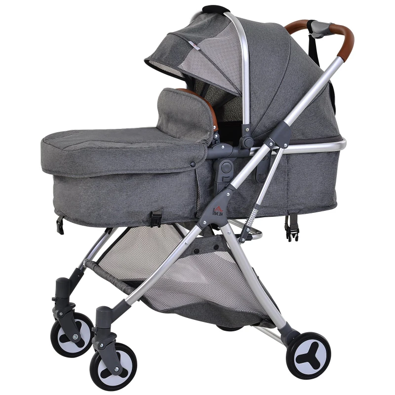 HOMCOM Aluminium Alloy Adjustable & Folding Baby Stroller Grey