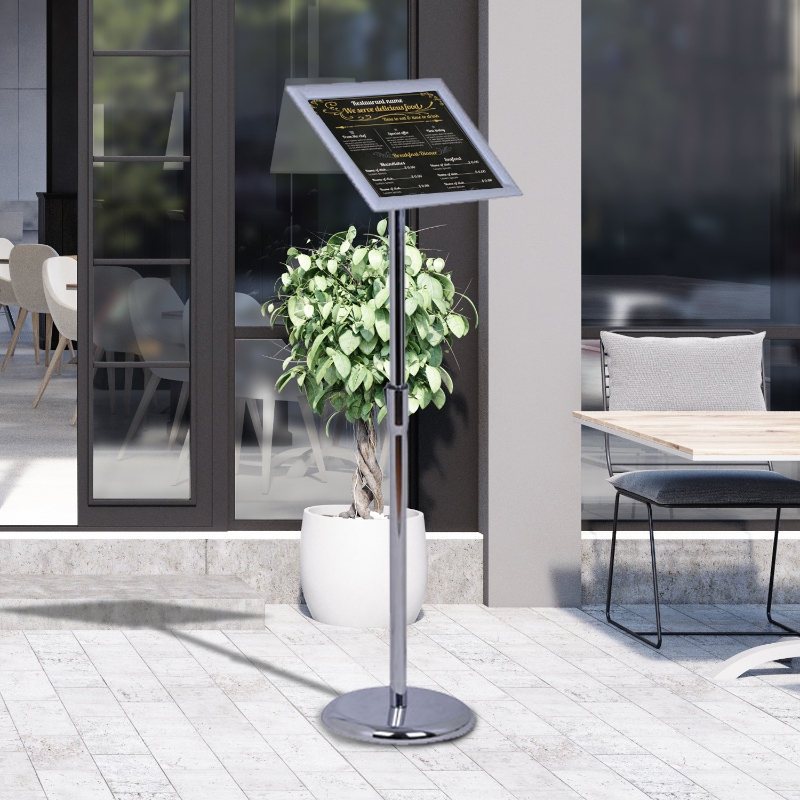 HOMCOM Aluminium Adjustable Height A4 Menu Stand Display Frame Silver