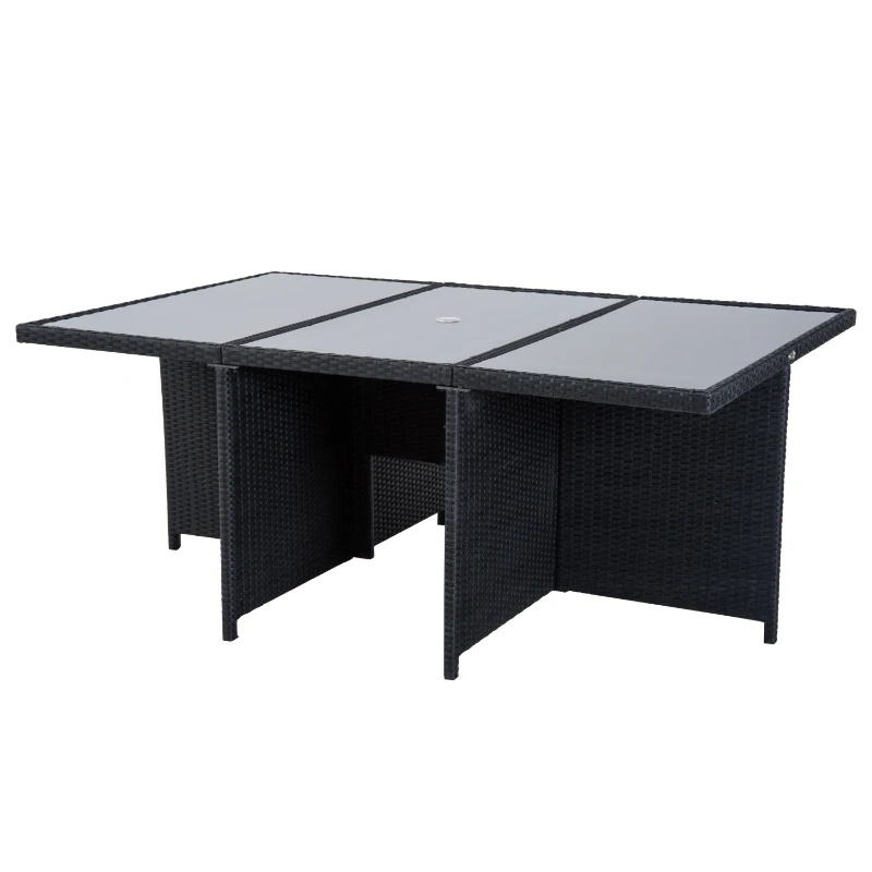 Outsunny Outdoor 11pc Rattan Garden Furniture Patio Dining Set 10-seater Cube Sofa Weave Wicker 6 Chairs 4 Footrests & 1 Table - Black