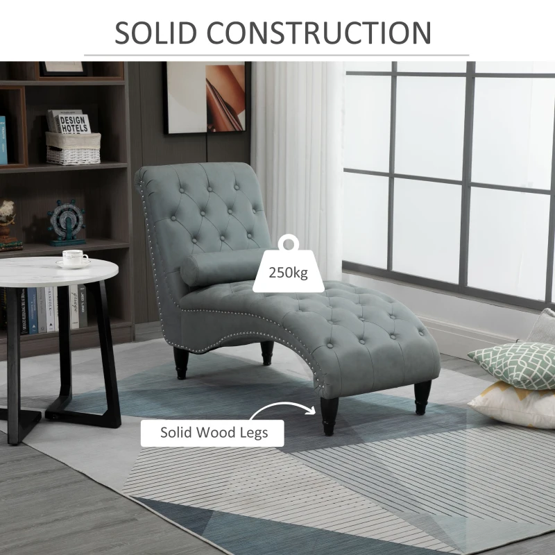 HOMCOM Tufted Chaise Longue Modern Recliner Upholstered Leisure Sofa Chair with Pillow for Living Room, Bedroom