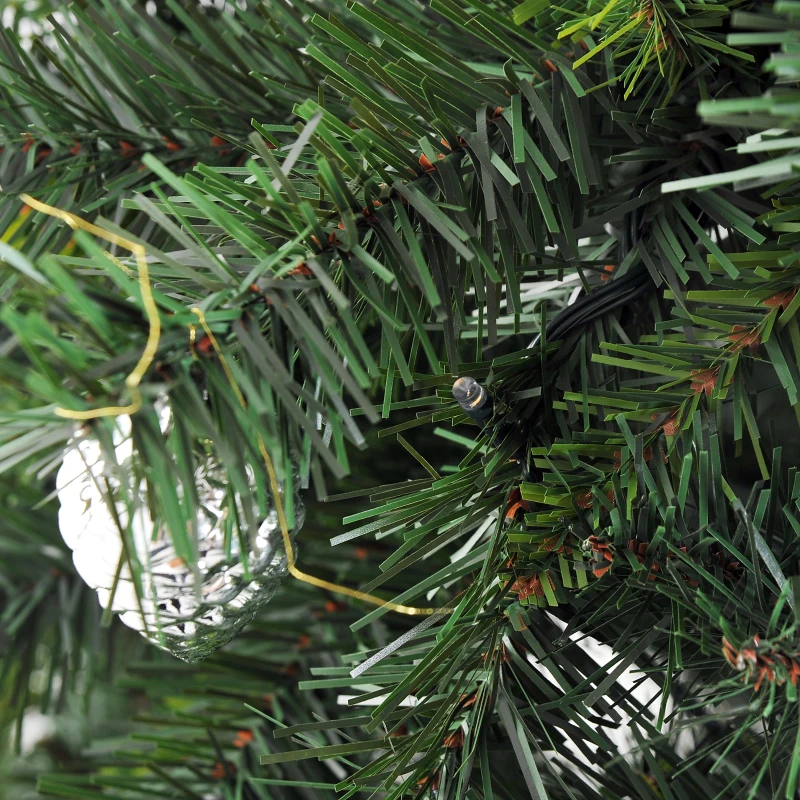 HOMCOM 1.5m 5FT Pre-Lit Artificial Christmas Tree 120 LED Xmas Tree Holiday Décor with Decorative Balls Ornament Metal Stand