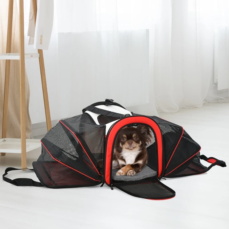 PawHut Polyester Net Expandable Medium Pet Carrier Red/Black