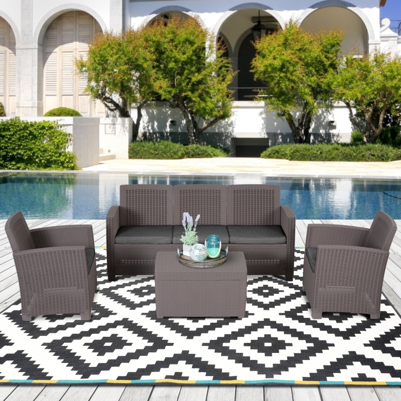 Outsunny 5-Seater Outdoor Garden PP Rattan Effect Furniture Set w/ Cushion Grey