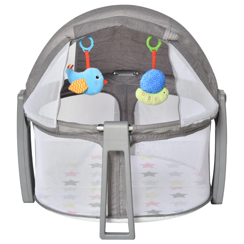 HOMCOM Babies 2-in1 Oxford Cloth Playmat Crib Grey