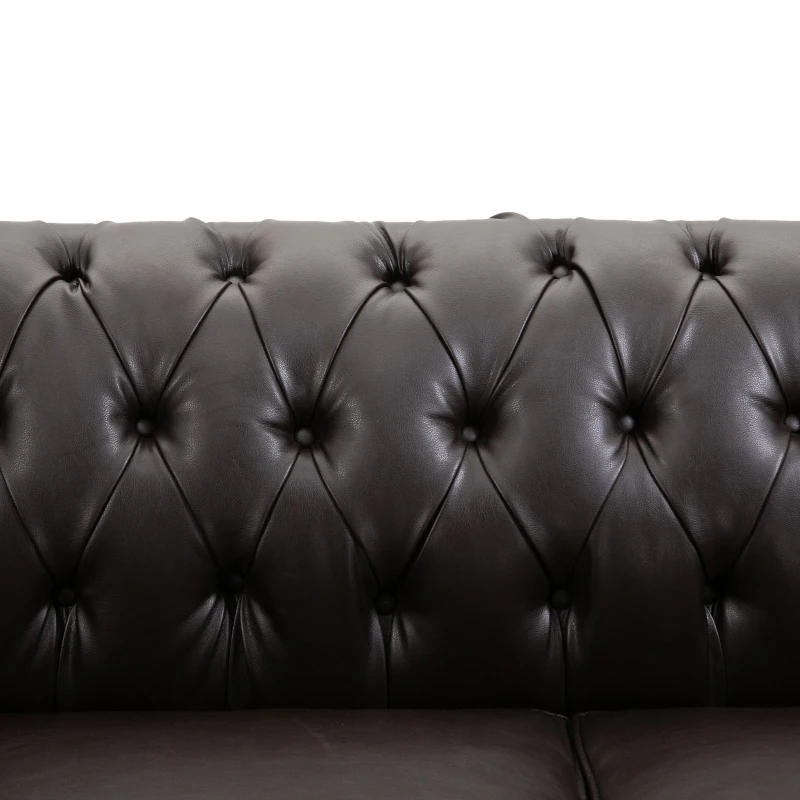 HOMCOM Tufted PU Leather 3-Seater Sofa on Solid Wood Legs Dark Brown
