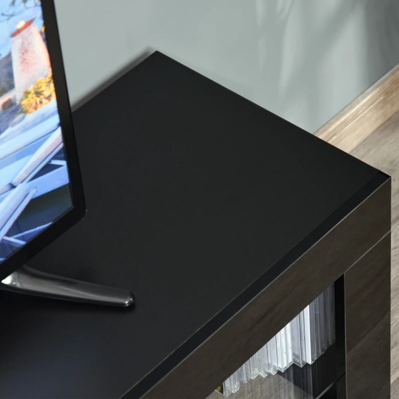 HOMCOM High Gloss TV Stand Cabinet with LED RGB Lights and Remote Control for 43"/50"/55" TV, Media TV Console Table with Compartment, Black