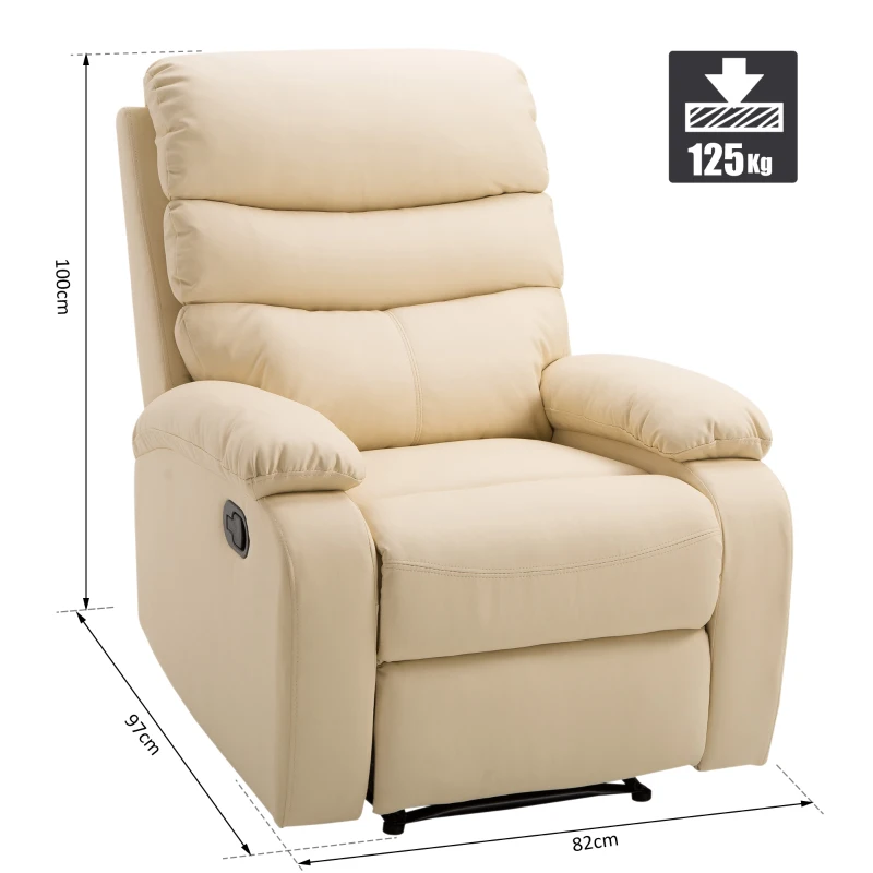 HOMCOM Single Recliner Sofa PU Leather Armchair Padded Armrest Reclining Cinema Chair Living Room Lounge (Beige)