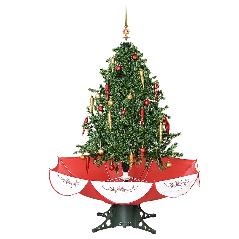 HOMCOM Snow Fall Artificial Christmas Tree w/ Musical Umbrella Base & Ornaments