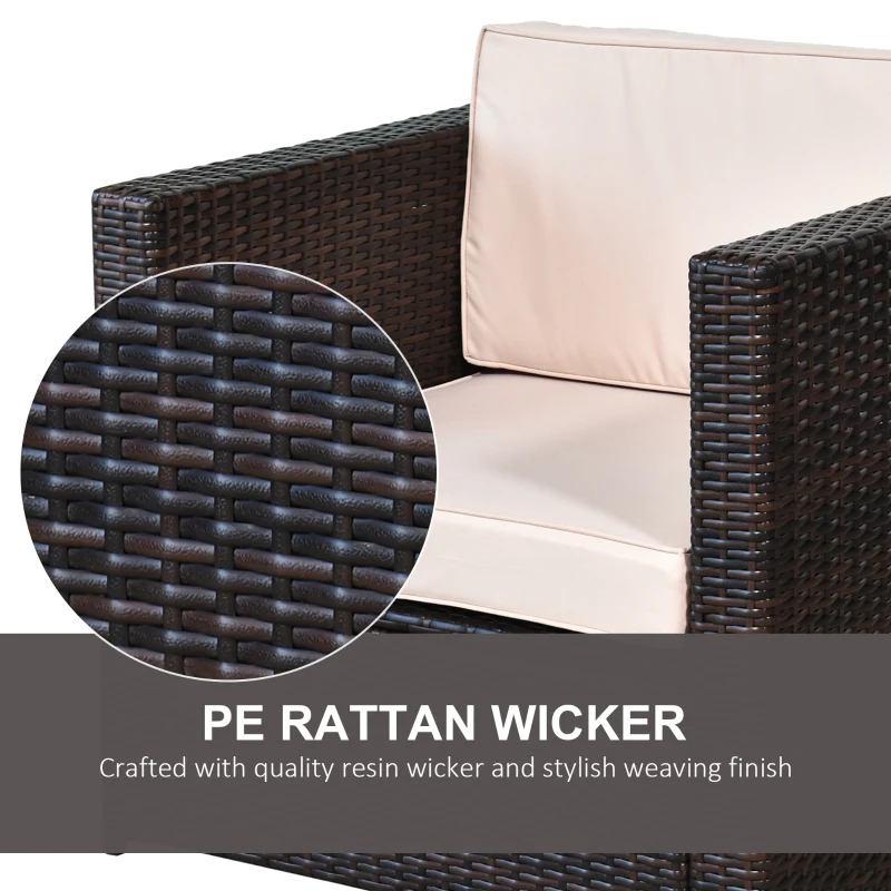 Outsunny 2-Seater Rattan Sofa  Furniture Set W/Cushions, Steel Frame-Brown