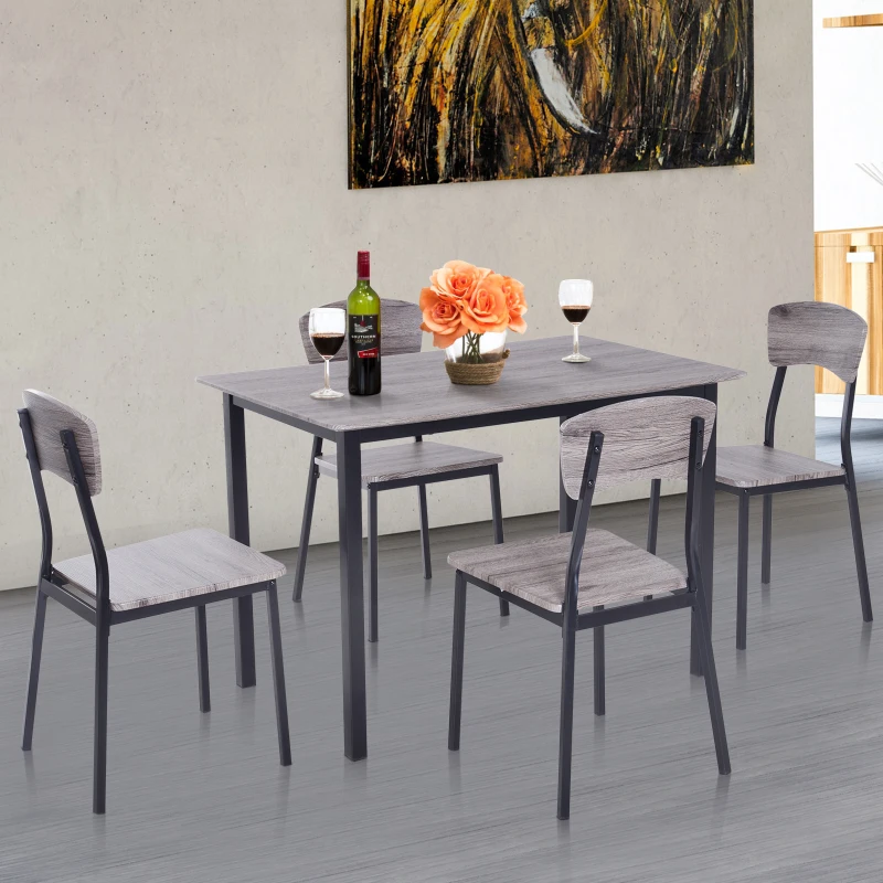 HOMCOM 5 Pcs Dining Set, MDF/Steel-Grey Colour