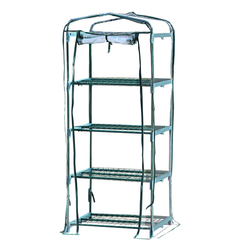 Outsunny 4 Tiers Mini Portable Greenhouse Plant Grow Shed Metal Frame PVC Cover 160H x 70L x 50Wcm