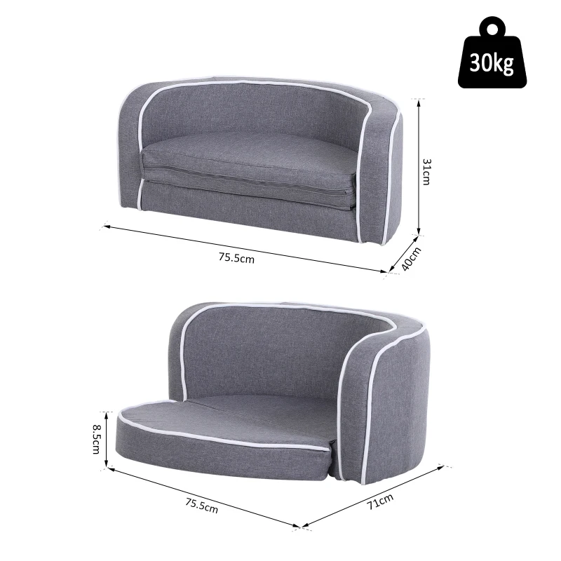 PawHut Wooden Frame Sponge Extendable Pet Dogs Sofa Bed Grey