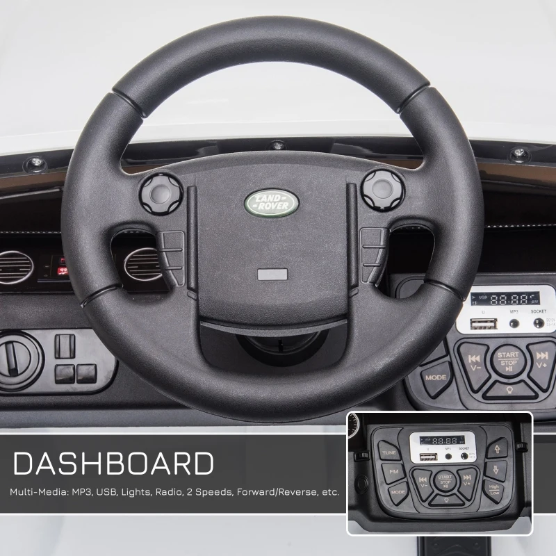 HOMCOM Compatible with 12V Battery-powered Landrover Discovery 2 Motors Kids Electric Ride On Car Toy with Parental Remote Control Music Lights MP3 Suspension Wheels for 3-6 Years Old White