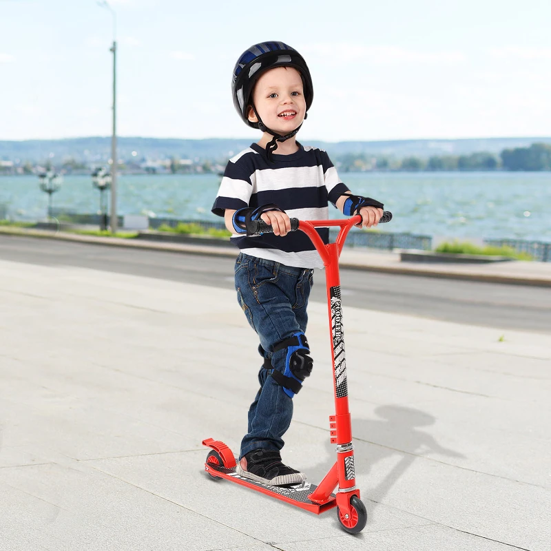 HOMCOM Outdoor Push Stunt Scooter 2 Wheels Fixed Bar 360° Street Commuter Street Push Scooter For Adult Teen Urban Scooter Red