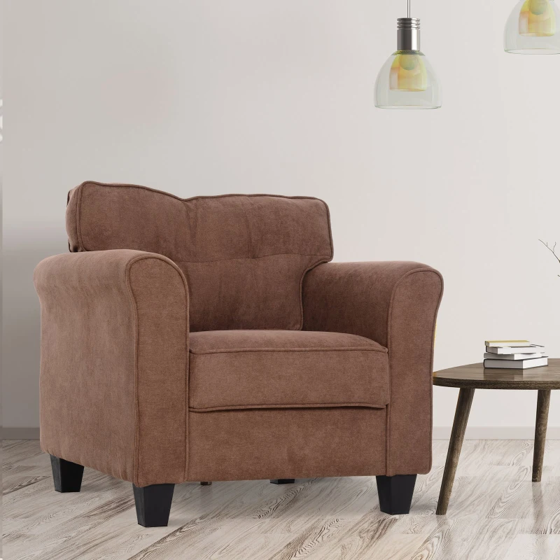 HOMCOM Cotton And Polyester Fabric Solid Wood Single Sofa Chair Home Living Room Brown