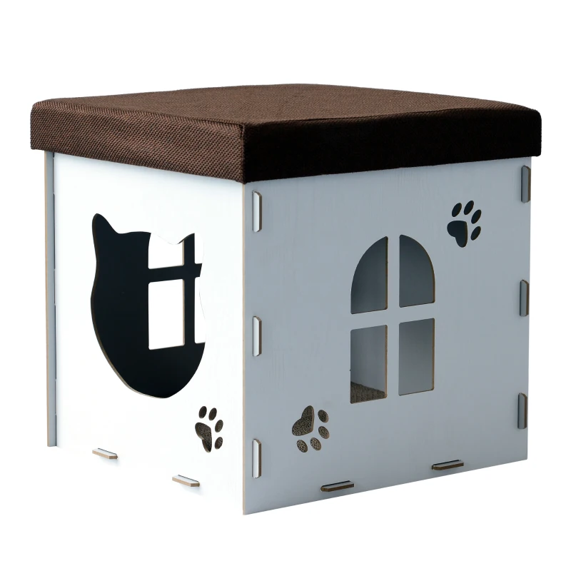 PawHut Cat House Scratching Pad, 40H cm-Brown/White