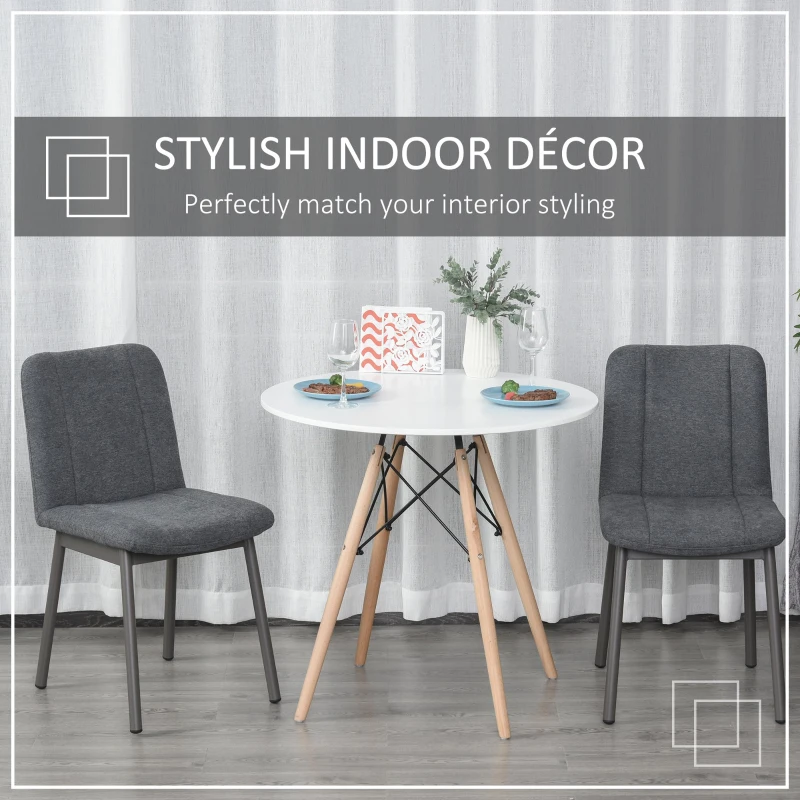 HOMCOM 2 Pieces Armless Mid Back Dining Chair Leisure Fabric Upholstered Padded Seat with Metal Legs for Living Room, Bedroom, Dorm, Office, Dark Grey