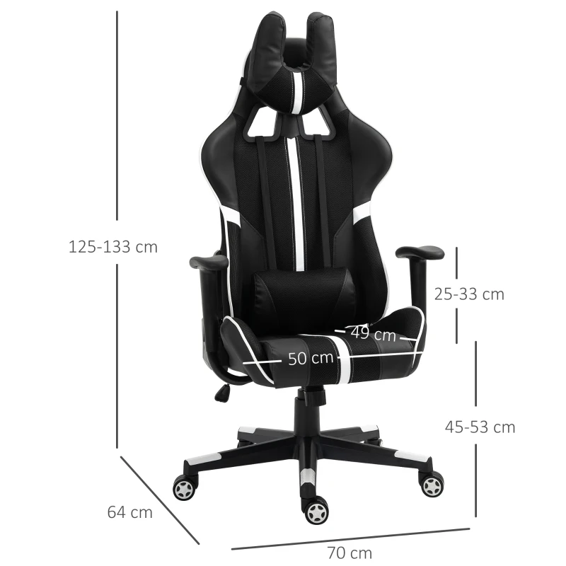 Vinsetto Racing Gaming Chair Adjustable Height W/ Headrest and Lumbar Support - White/Black