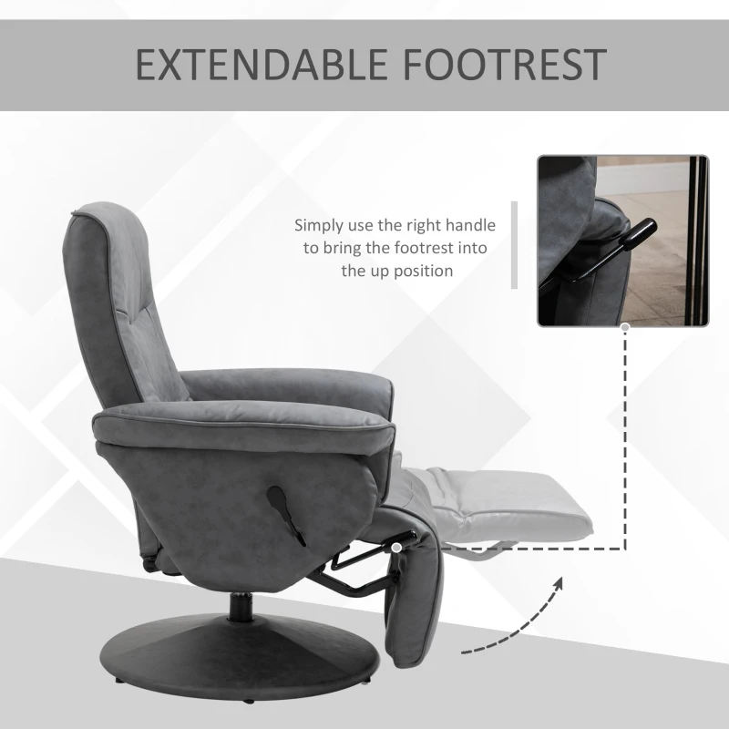 HOMCOM Swivel Recliner Chair Armchair Sofa with Footrest Padded Armrest 4-level Adjustable Backrest, Microfiber, Dark Grey