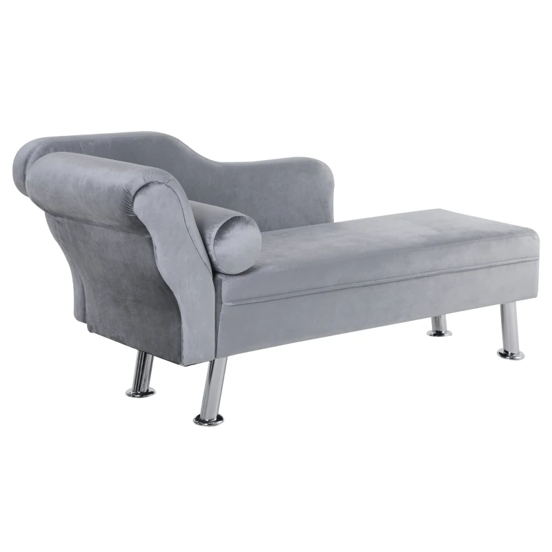 HOMCOM Velvet-Feel Chaise Longue, with Cushion - Grey