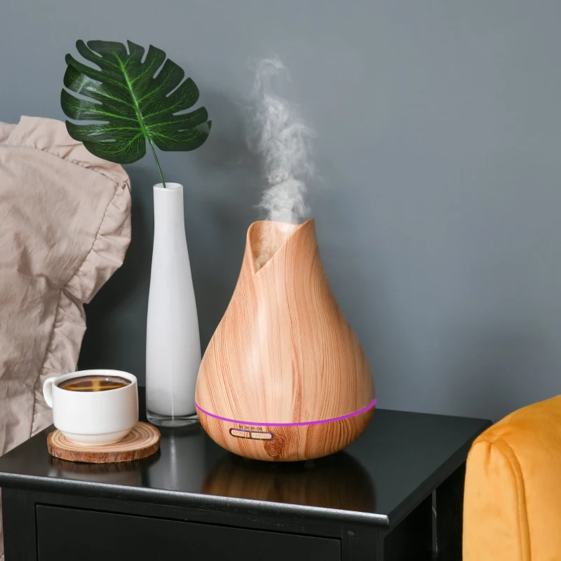 HOMCOM 300ml Aroma Diffuser for Essential Oils Humidifier with Timer, 7 Colors Lights Changing, USB Connection, Auto-off for Home and Office, Wood Effect Nature
