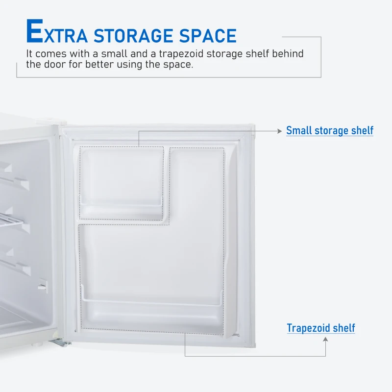 HOMCOM Freestanding Beverage Fridge and Cooler with Movable Chrome Rack Extra Storage Shelf, Hold up to 40 Cans, for Beer Soda Water Cola, Home Office, White