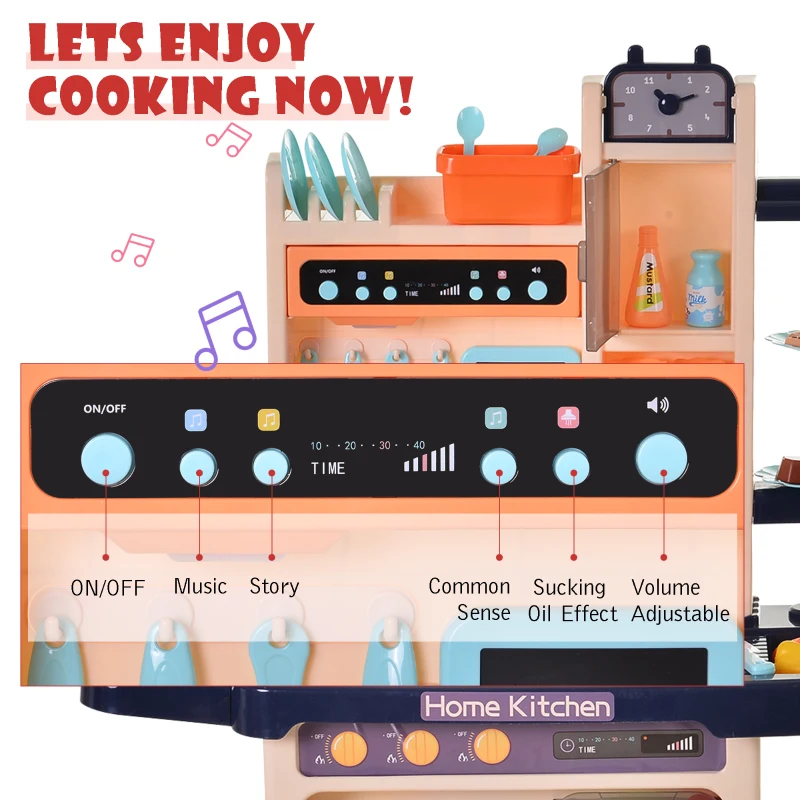 HOMCOM Kids Pretend Play Plastic Kitchen Set Blue