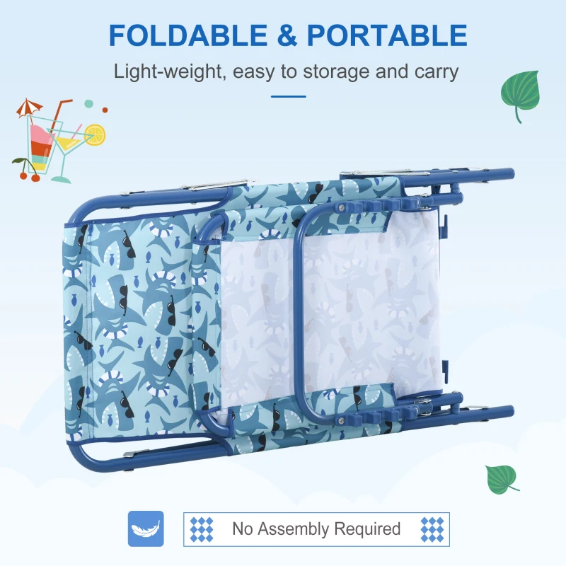 Outsunny 2Pcs Kids Reclining Chairs Set Folding Garden Zero Gravity Lounge Chair Sun Lounger Adjustable Backrest Outdoor 118 x 40 x 24cm Blue