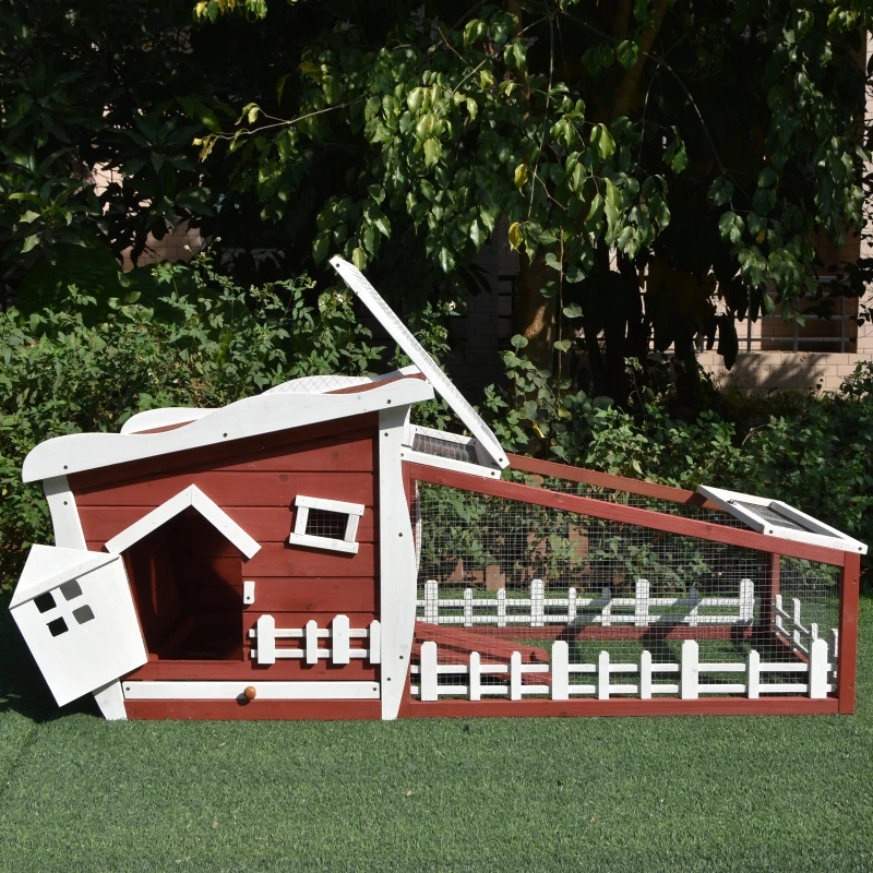 Pawhut Wooden Rabbit Hutch Outdoor Guinea Pig Hutch Backyard Bunny Cage Small Animal House Ramp Run 152 x 62 x 64 cm