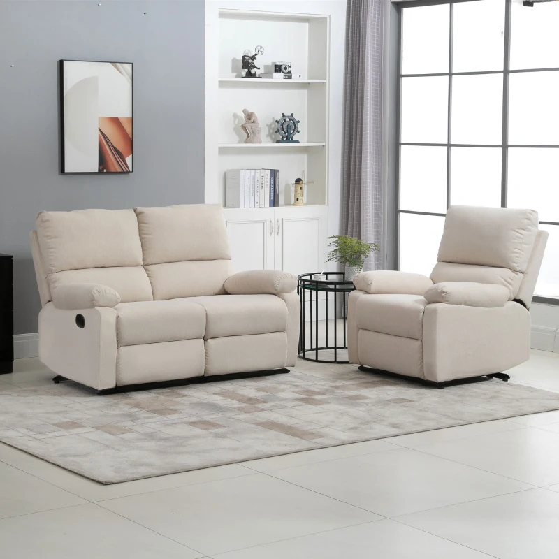 HOMCOM Modern Manual Recliner Sofa Reclining Couch Linen Fabric Overstuffed Upholstered Home Theater with Footrest, 2 Seater