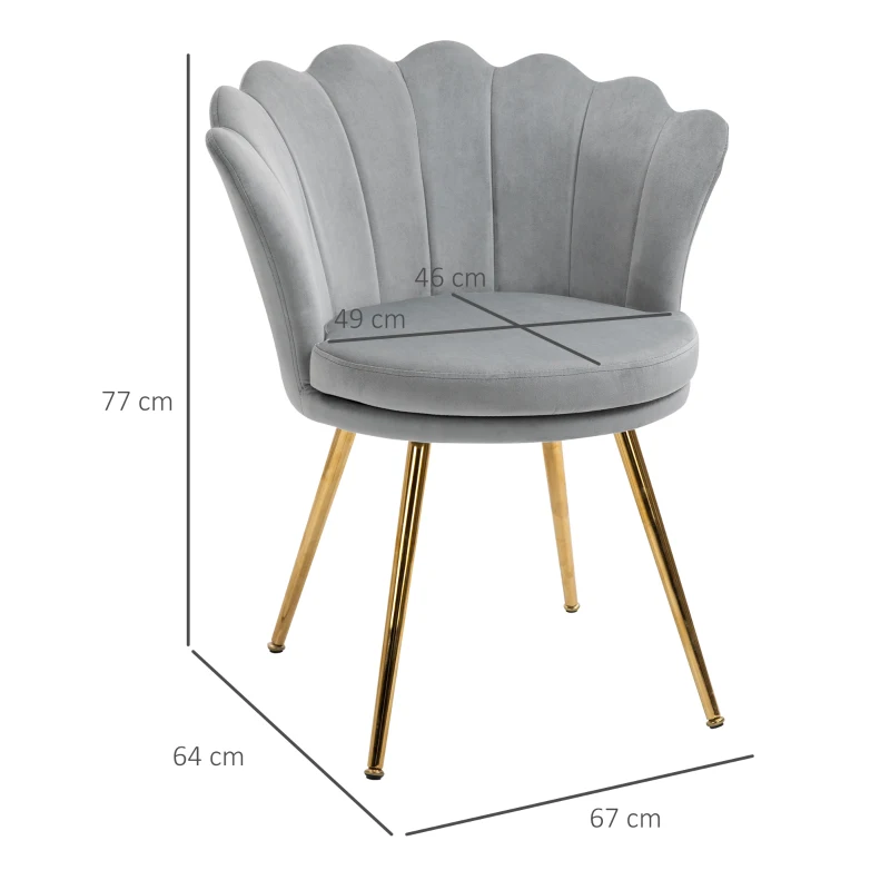 HOMCOM Accent Chair Modern Velvet-Touch Fabric Side Chair with Gold Metal Legs for Living Room & Dining Room, Grey