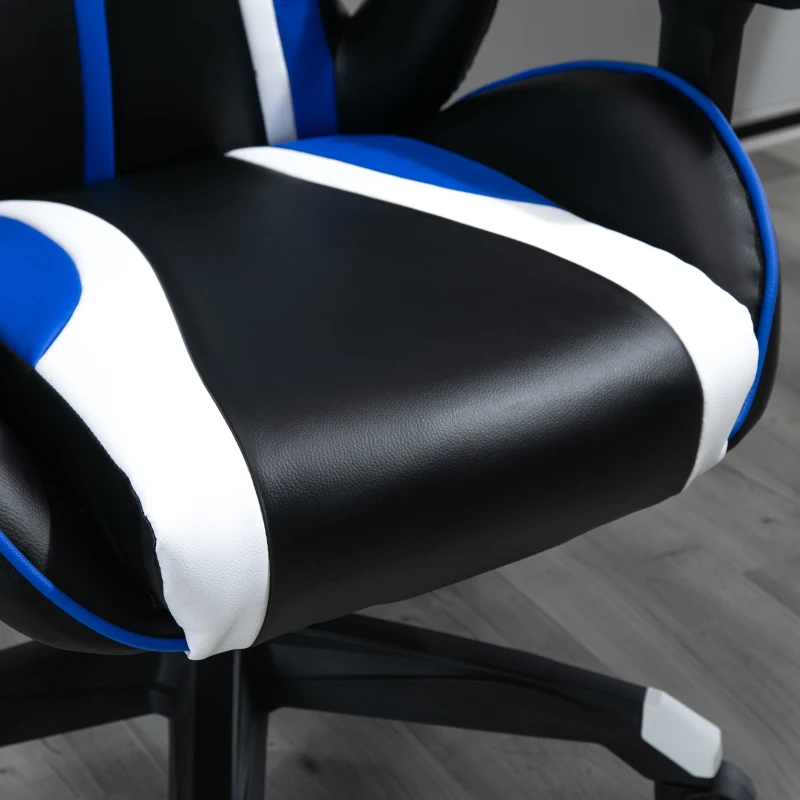 Vinsetto Stylish Striped PU Leather High Back Office Chair w/ Rotating Armrests Reclining Back Adjustable Height 360° Swivel White Blue Black