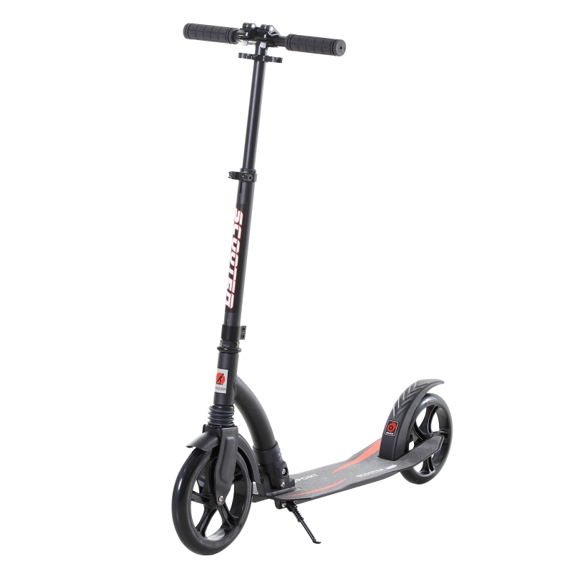 HOMCOM Teen/Adults Aluminium Folding Kick Scooter w/ Shock Mitigation System Black