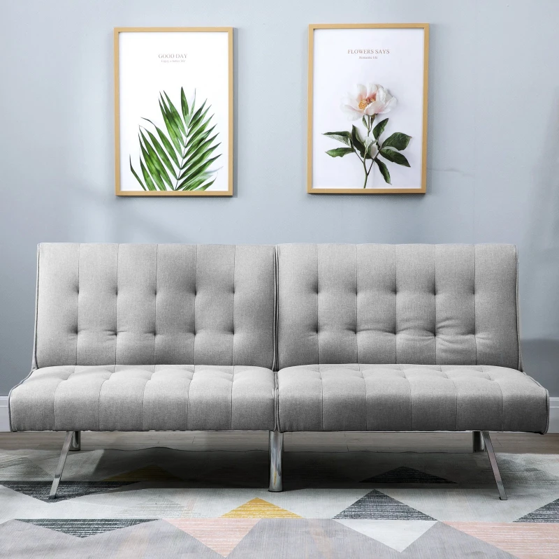 HOMCOM Two Seater Sofa Bed Futon Split Back Recliner W/Wood Frame, 98D x 181W x 79Hcm-Grey