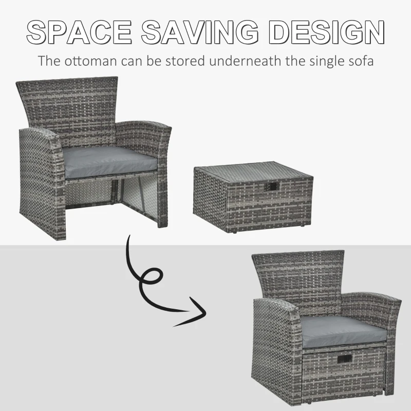 Outsunny 6 PCS Outdoor Patio Furniture Sets All Weather PE Rattan Chair Set Indoor Outdoor Backyard Garden Coffee Table w/ Two Ottoman & Cushions Grey