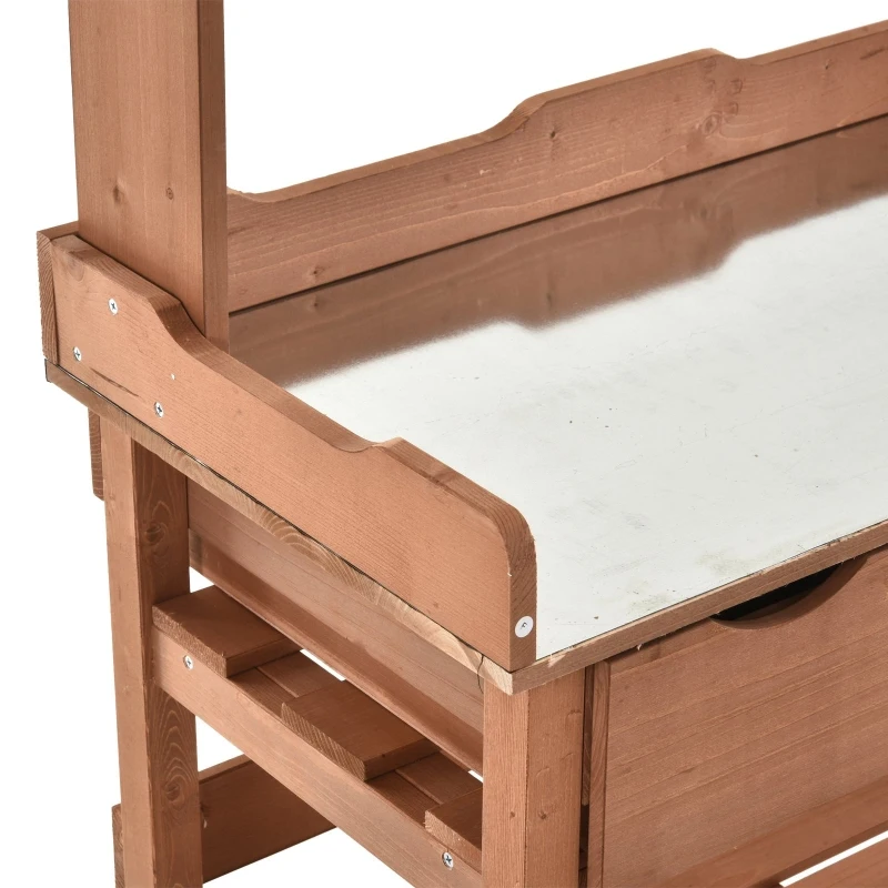 Outsunny Wooden Garden Potting Table Work Bench with Drawers Flower Plant  Workstation Tool Storage Shelves Outdoor