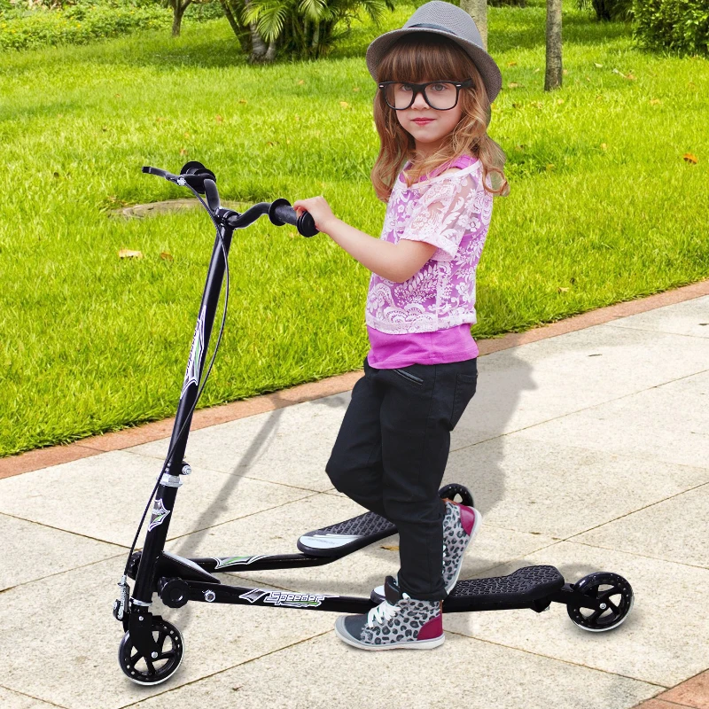 HOMCOM Kids 3 Wheels Foldable Scooter Tri Slider Winged Push Motion for 6+ Black