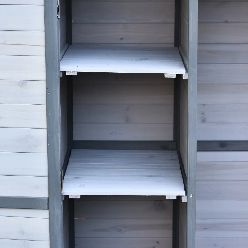 Outsunny Garden Shed Wooden Garden Storage Shed 160H x 100L x 60Wcm 3 Tier Shelves 2 Doors Tilted Asphalt Roof Outdoor Tools Equipment Storage - Grey