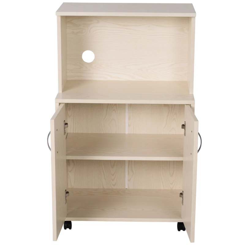HOMCOM Rolling Kitchen Trolley Microwave Cart 2-Door Cabinet Storage Shelves w/ Wheels, 60.4W x 40.3D x 97Hcm