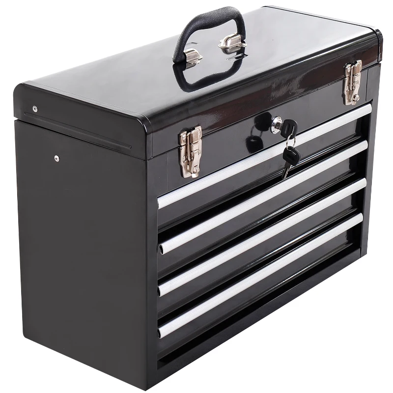 HOMCOM Portable Toolbox Tool Chest Box Cabinet Garage Storage Set With 4 Drawers Metal