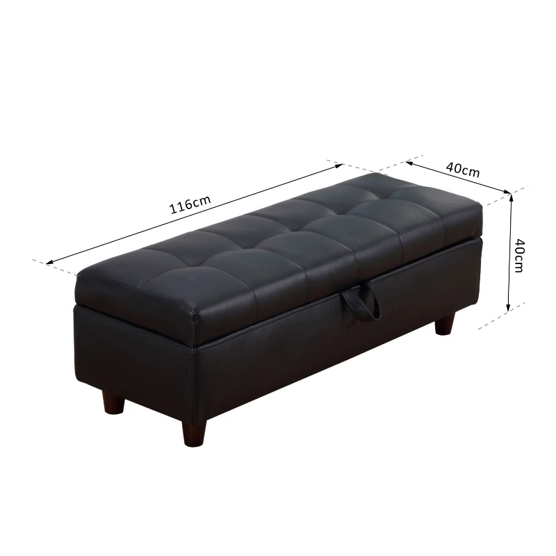 HOMCOM Storage Ottoman Stool Bench in PU Leather for Bed End or Hallway (Black)